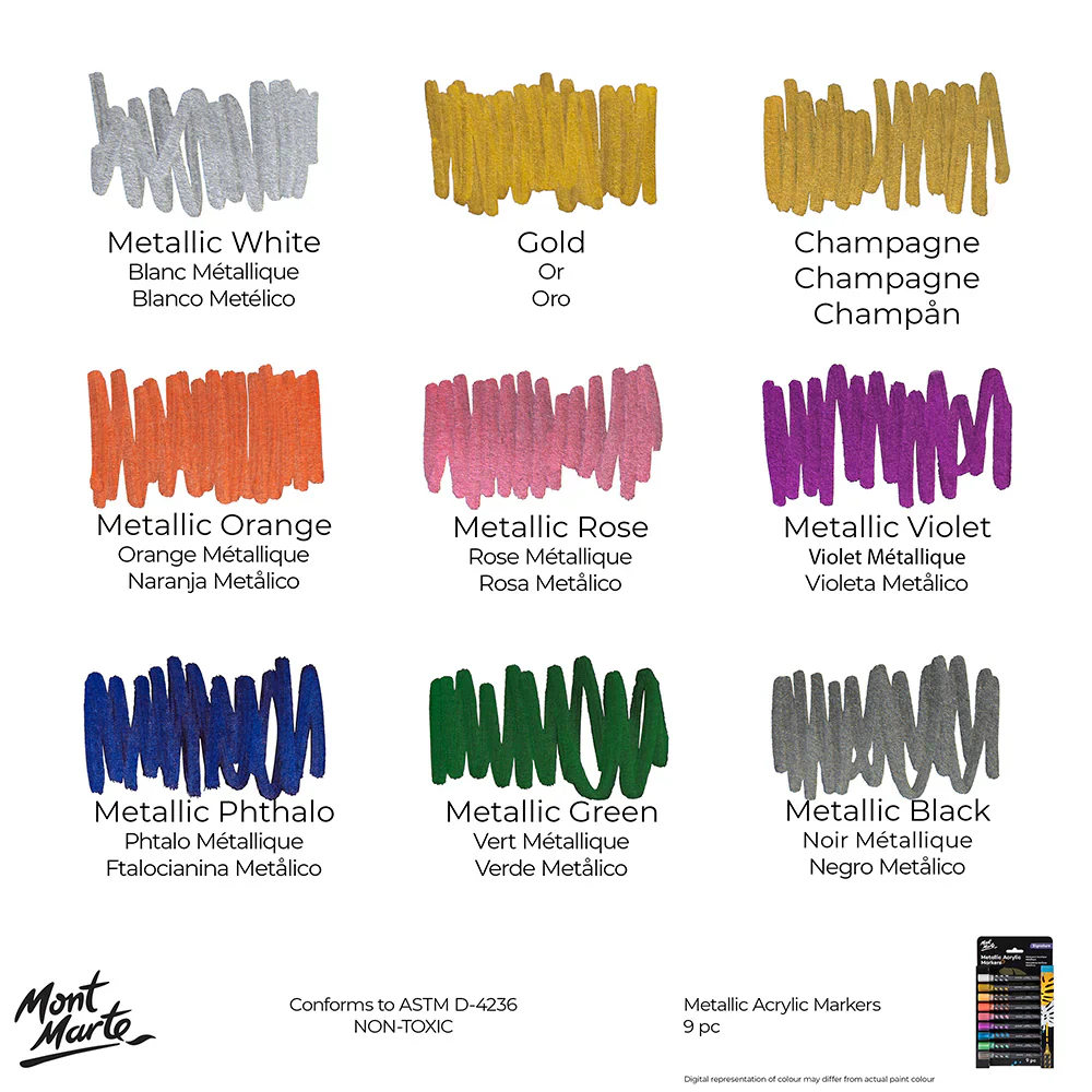 Mont Marte Acrylic Paint Markers Metallic 9pk - Image 6