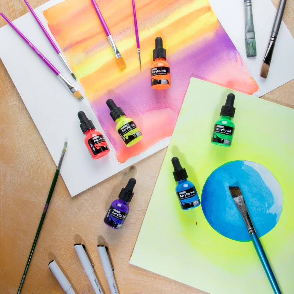 Mont Marte Fluro Acrylic Ink Set 6pk - Image 4
