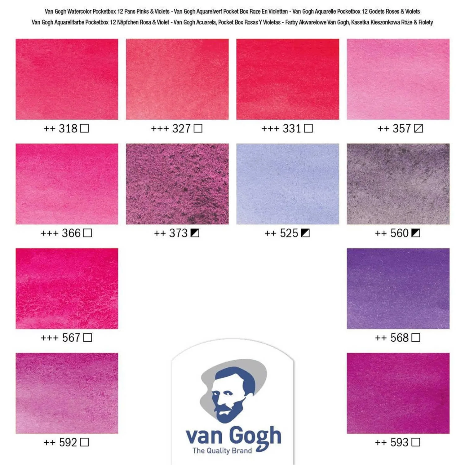 Van Gogh Watercolour Pinks & Violets Colour Set of 12 Pans - Image 3